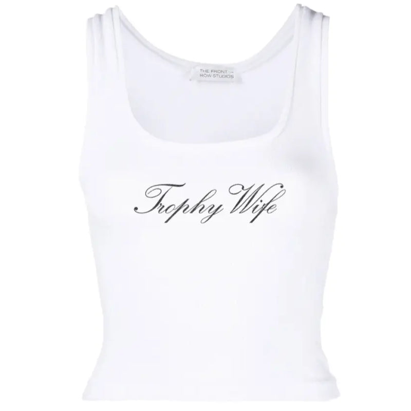 The Trophy Wife Tank, white ribbed tank with Trophy Wife print