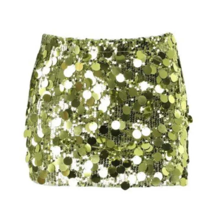 Green sequin skirt on a white background
