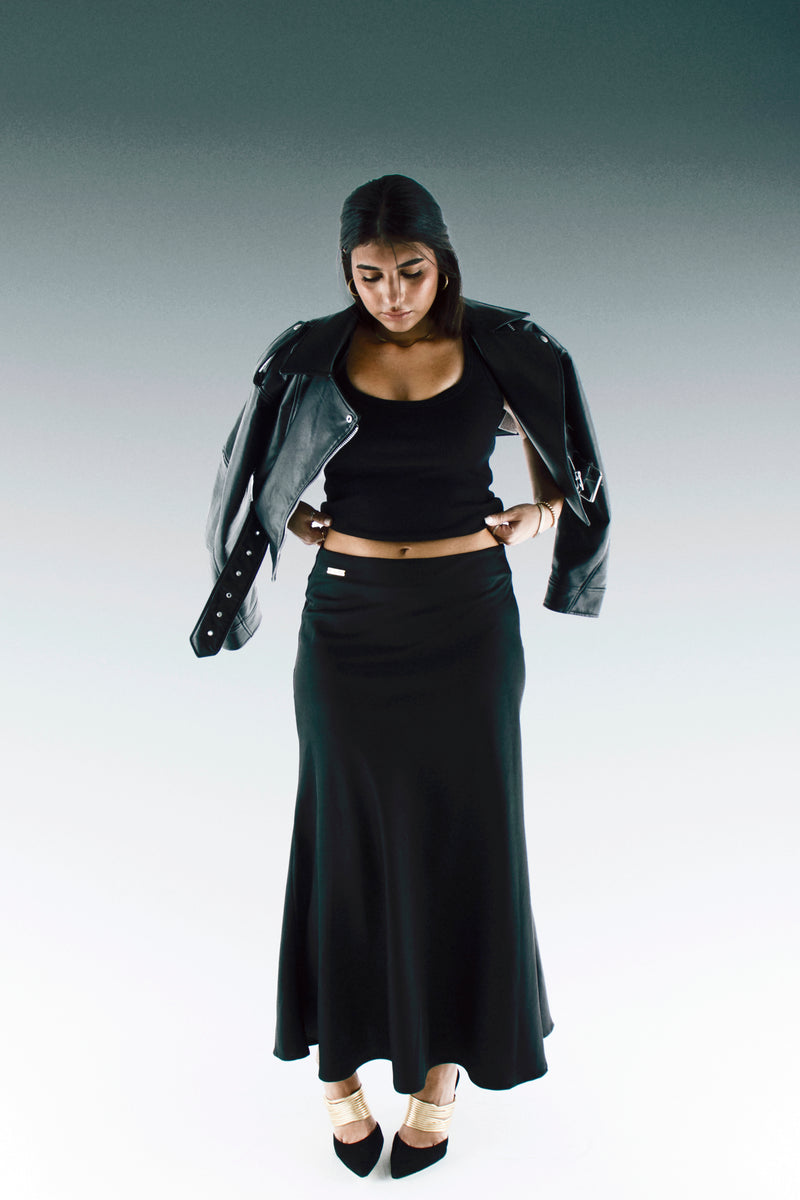 The Satin Skirt, black Italian satin maxi skirt