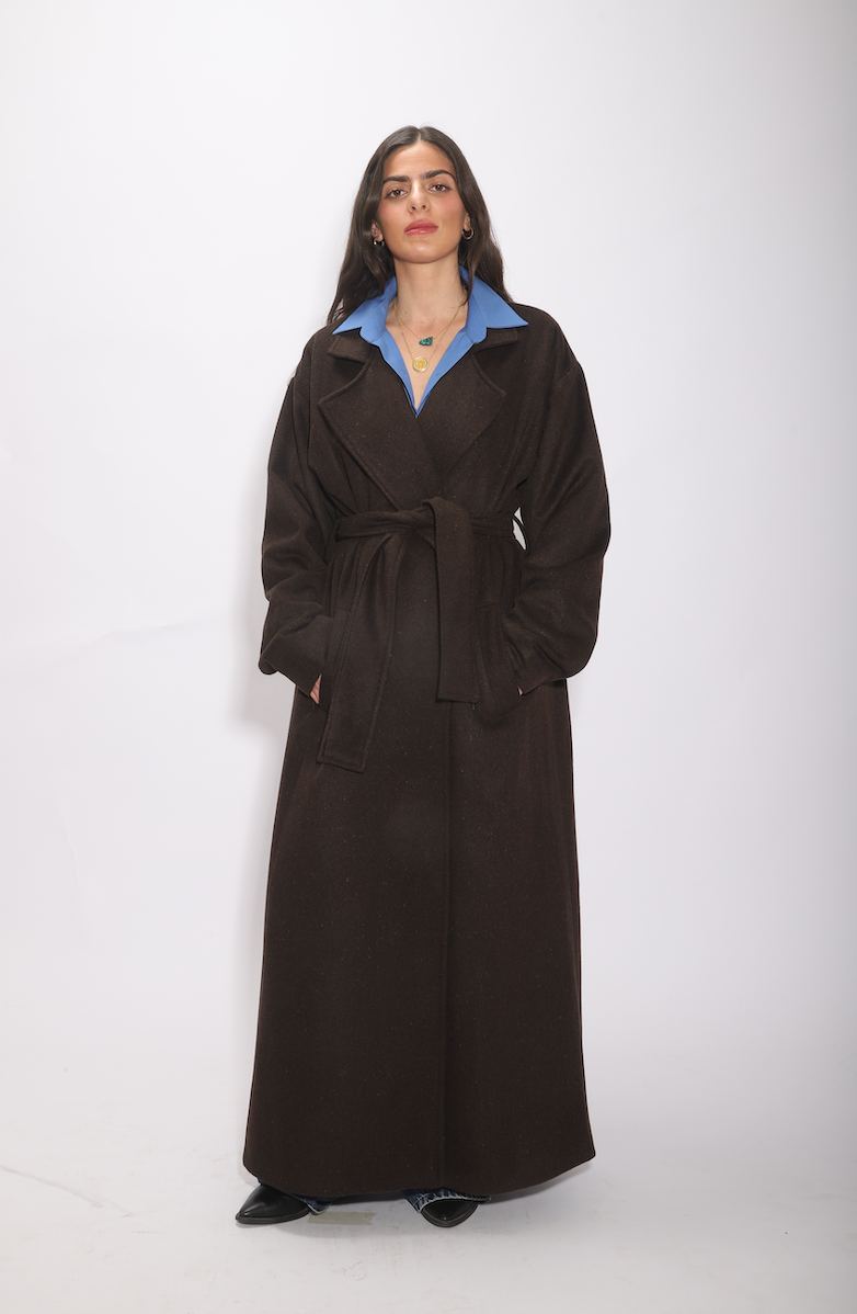 The Chocolate Wool Coat, long brown wool coat